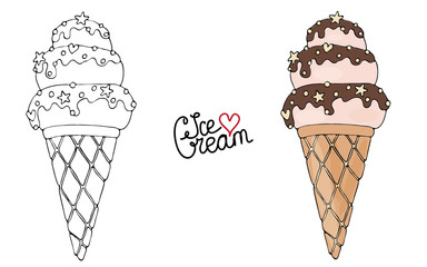 Vector Ice cream for coloring book for adult and kids