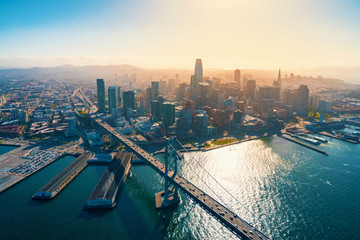 Aerial view of the Bay Bridge in San Francisco, CA - obrazy, fototapety, plakaty