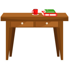 Wooden Desk. Table with drawers. Vector illustration on the theme of furniture.