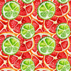 Seamless pattern with grapefruit and lime.