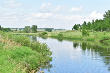 River flowing near the mountain.