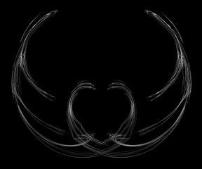 Lovers' Trinket - Abstract Illustration / Fractal Flame. Reminiscent of a pendant with heart-shaped locket. Black and white.