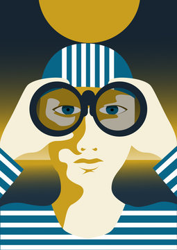 Man lifeguard looking trouth binocular