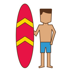 man in short with surfboard vacations