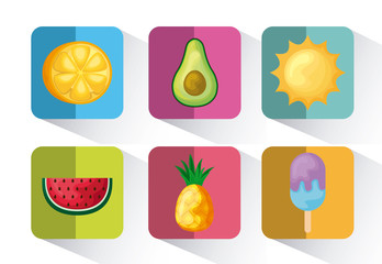 set of half orange with pineapple and icons