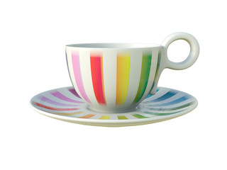 Porcelain colorful striped cup isolated on white background. 3D Illustration.