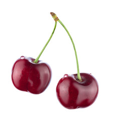 Two cherries isolated on white background. Full sharpness.