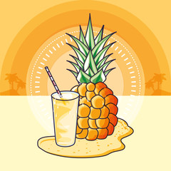 summer poster with pineapple and glass of juice