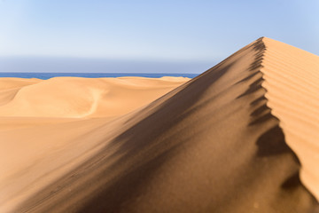 Fototapeta na wymiar Shades and sand drifts at the Maspalomas dunescape
