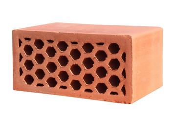 Hollow red ceramic brick isolated on white background