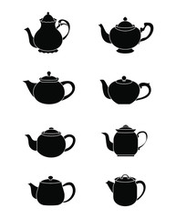 Classic, vintage and modern teapots in black and white style
