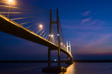 Neak Loeung bridge at PhnomPenh - Cambodia on sunset , this is a longest bridge at Cambodia