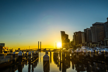 Melbourne city dock sunset scene