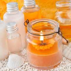 Summertime Beauty Care Cosmetics and Candle