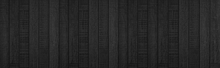 Panorama of Black natural wood wall texture and background seamless