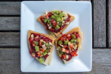 tropical fruit waffle top view