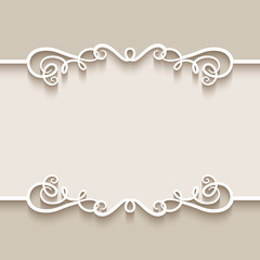Vintage frame with cutout paper borders on ornamental beige background, wedding invitation or save the date card template with place for text