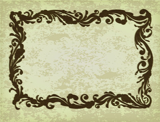 Old asymmetrical, unusual frame with blank space for text. Retro vintage greeting card, invitation or template for notes.