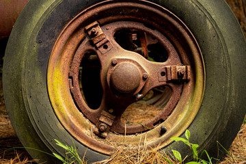 Old tractor wheel and tire 