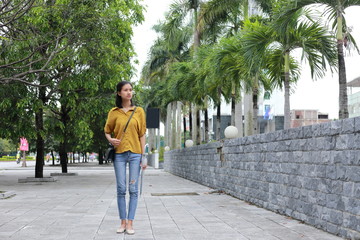 woman with umbrella in town