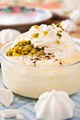 Semolina pudding with vanilla bean and pistachios
