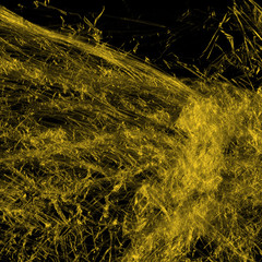 Transparent yellow plastic wrap on the black background. Plastic shopping bag texture. Reusable trash and waste.