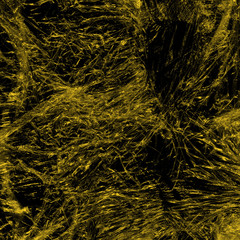 Transparent yellow plastic wrap on the black background. Plastic shopping bag texture. Reusable trash and waste.