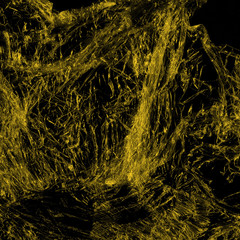 Transparent yellow plastic wrap on the black background. Plastic shopping bag texture. Reusable trash and waste.