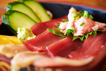 Japanese raw fishes on rice