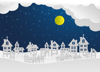 Fototapeta premium winter landscape with houses and moon