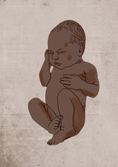 african baby lying on isolated grey background