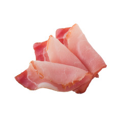 three of slices of ham isolated on white