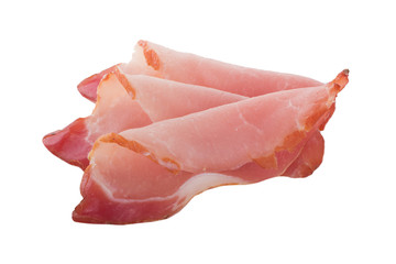 heap of slices of ham isolated on white
