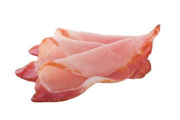 heap of slices of ham isolated on white