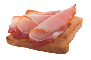 slice of broad for sandwich with ham slices isolated on white background