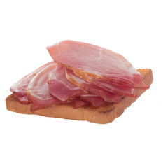 slice of broad for sandwich with ham slices isolated on white background