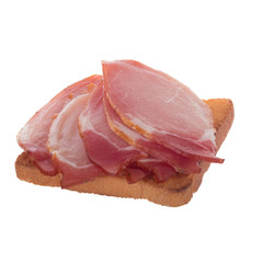 slice of broad for sandwich with ham slices isolated on white background