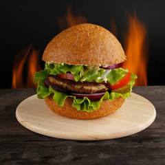 hambureger on fire background