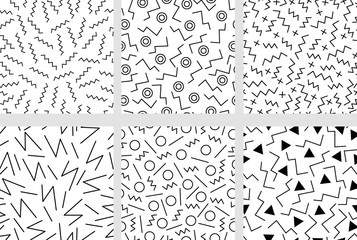 Set of minimalistic neo memphis seamless pattern.