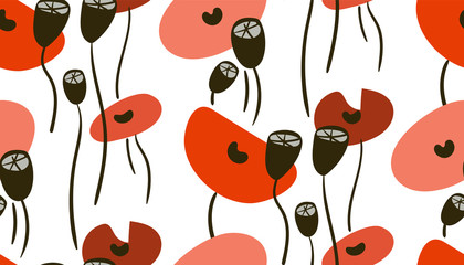 poppies abstract seamless pattern vector floral design primitive scandinavian