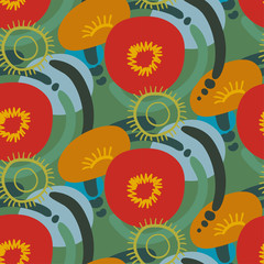 Fototapeta premium red poppies backdrop seamless pattern vector floral design primitive scandinavian