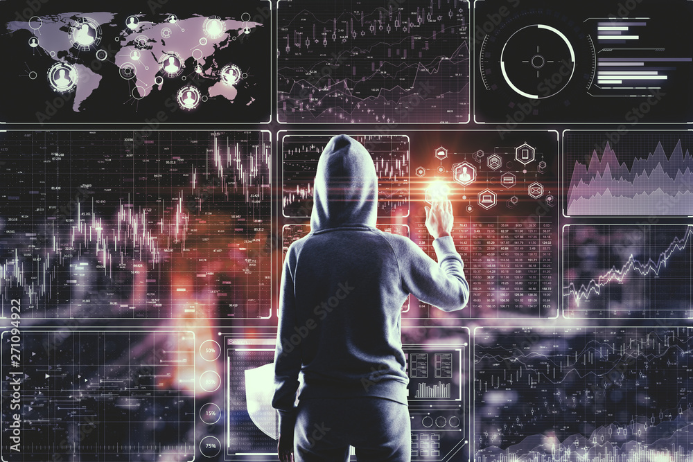 Poster hacking and finance concept