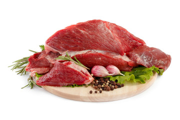 beef with vegetables on cuted board  isolated on white backgound
