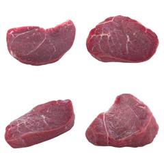 set of steaks of fresh beef isolated on white background