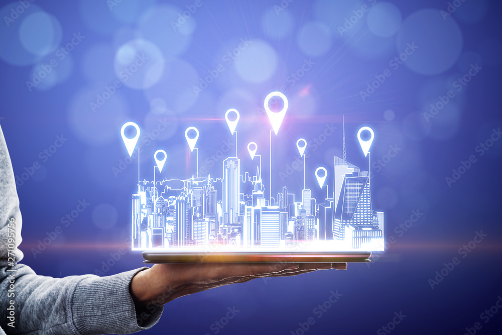 Poster map and geolocation concept