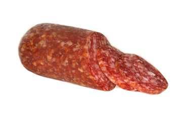 cuted sausage isolated on white background
