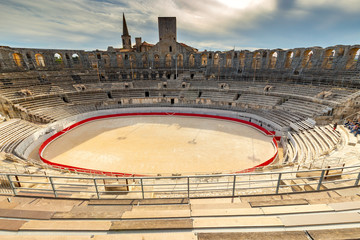 France. Arles. Old antique roman amphitheater arena.