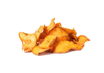 Fototapeta premium Pile of sweet potato chips isolated on white