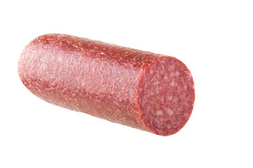 half of sausage isolated on white background