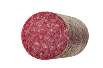 half of sausage isolated on white background